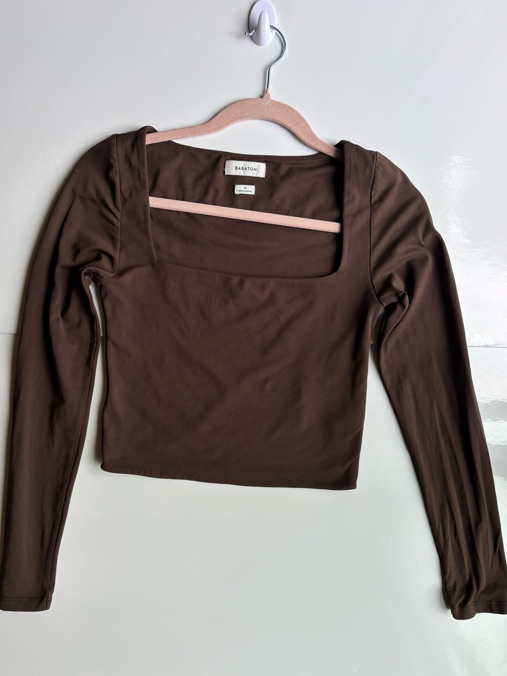 Babaton Brown Long Sleeve Square Neck Top